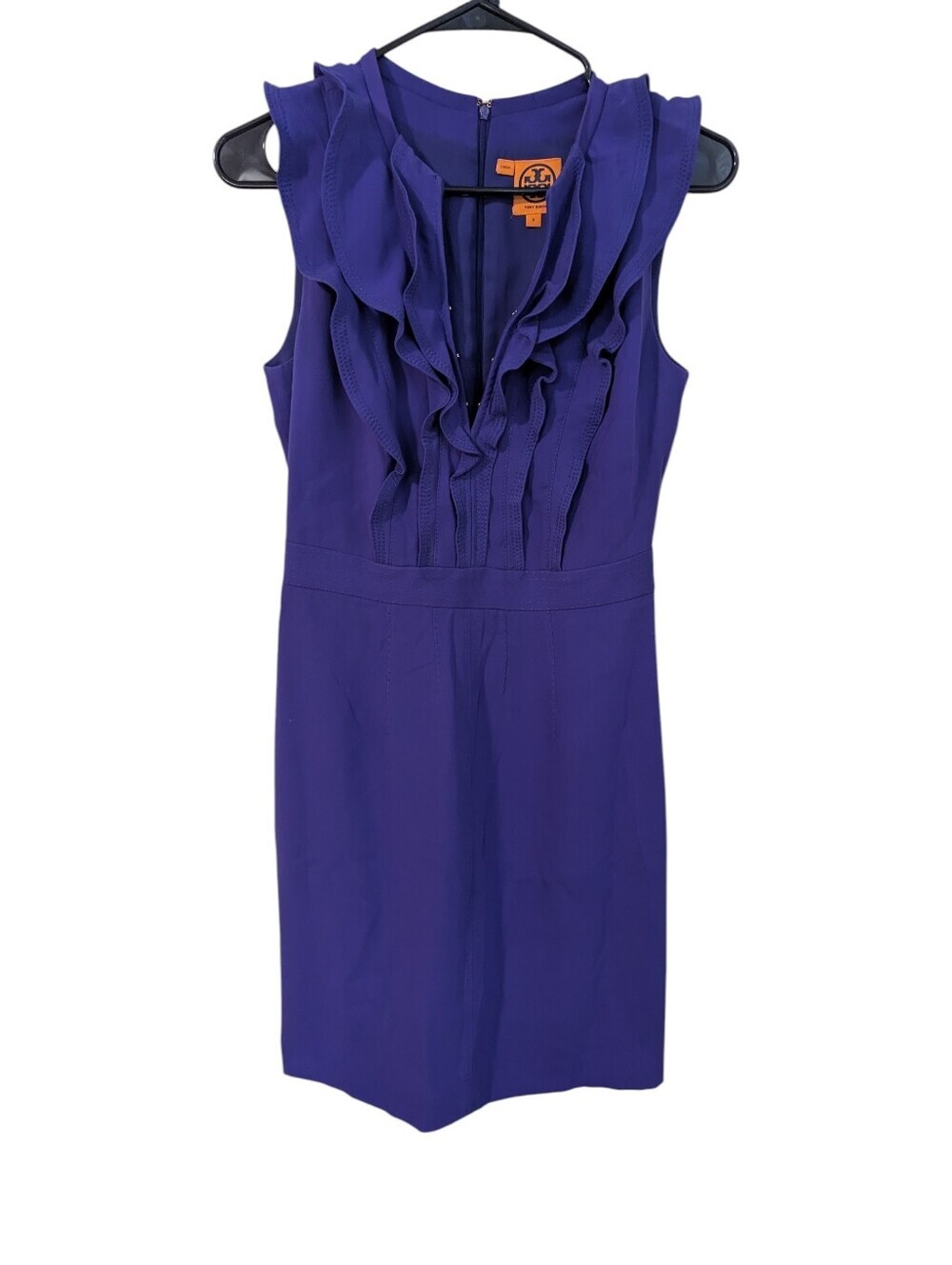 Tory Burch,Sleeveless Silk Purple Ruffle Front Dress, Size 2